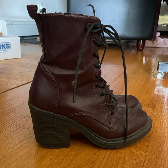 Forever 21 Shoes - forever21 maroon chunky platform lace up heeled boots